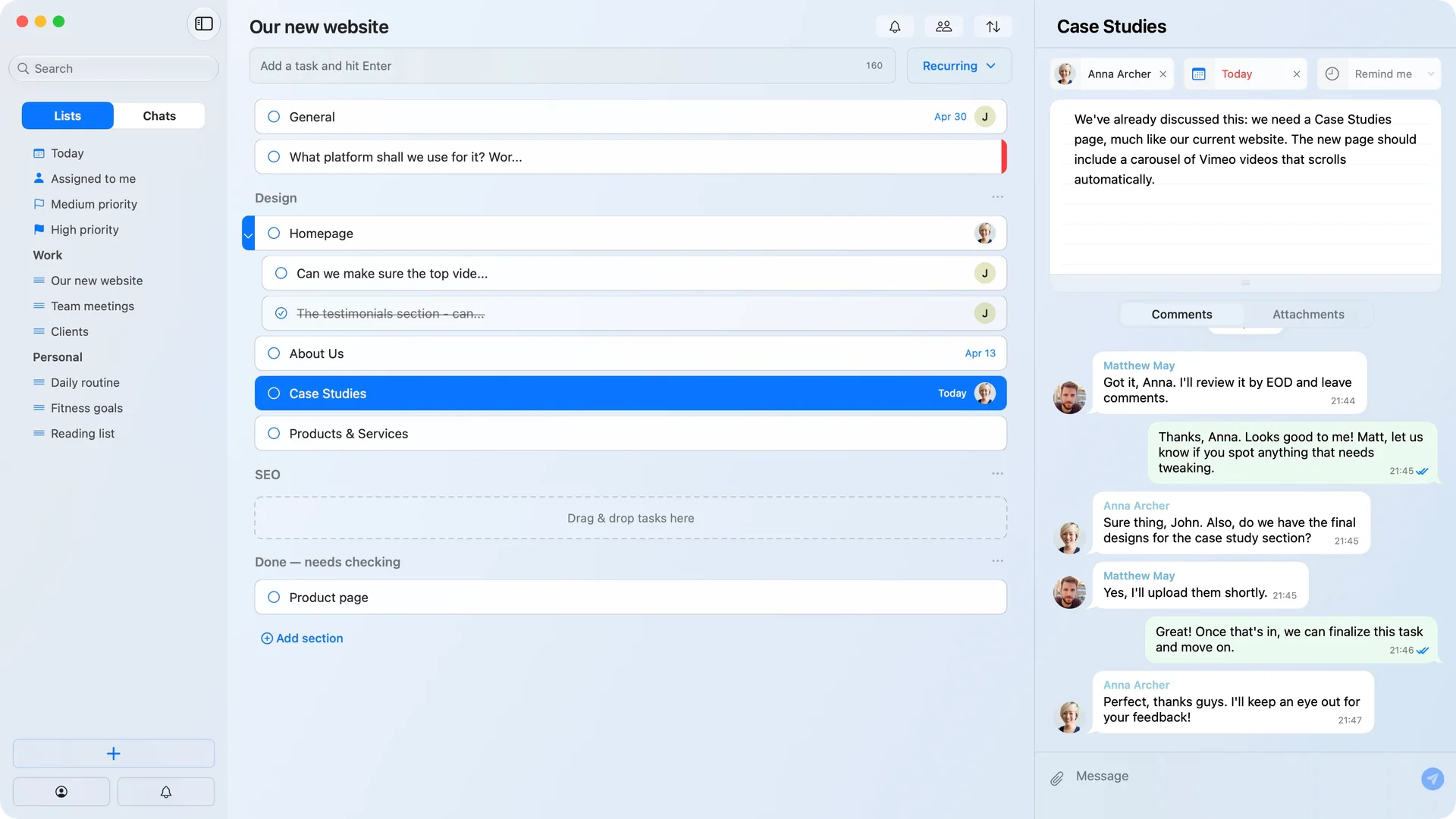 TaskPal task management interface